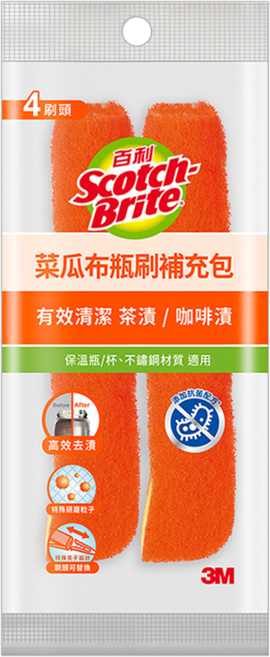 3M Scotch-Brite 百利 菜瓜布瓶刷 補充包4件組 10 x 4 x 3.6cm, 4件, 1組