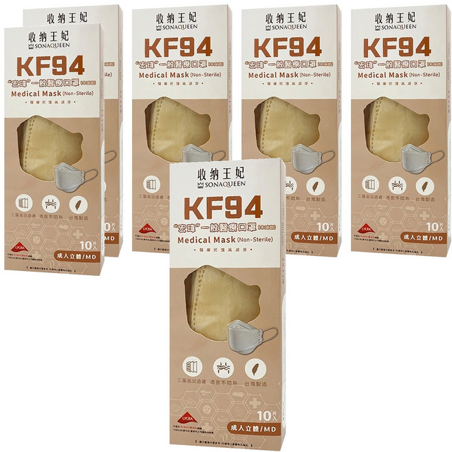 收納王妃 kf94三層醫療口罩 綜合, 30片, 6盒, 浪漫仙女 黃色
