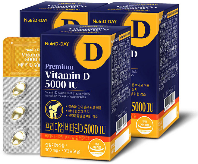 뉴트리디데이 프리미엄 비타민D 5000 IU 9g, 30정, 3개