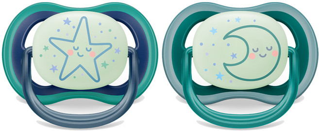 필립스아벤트 울트라 에어 야광 노리개 젖꼭지 2종 세트, 6~18개월, 별 + 달, 1세트