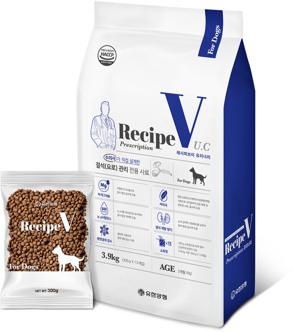 유한양행레시피브이 강아지 처방식사료, 유리너리, 3.9kg, 1개