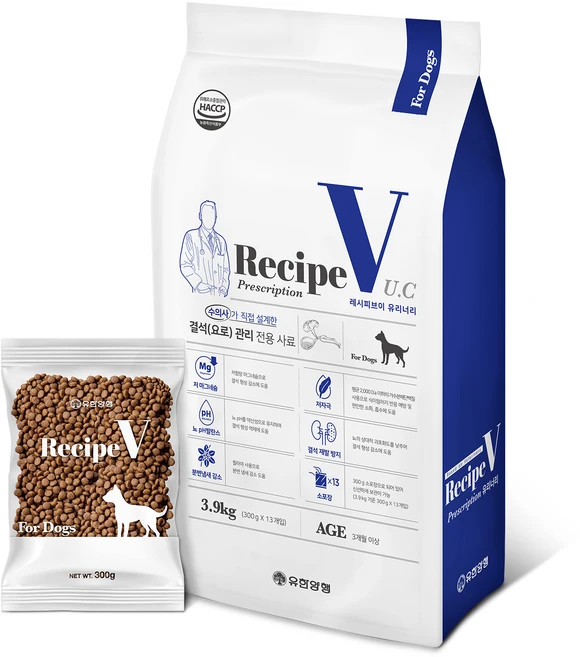 유한양행레시피브이 강아지 처방식사료, 유리너리, 3.9kg, 1개 - 쿠팡