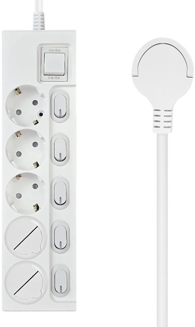 원스탑 제로갭 슬림 개별 스위치 멀티탭 5구 16A + 안전커버 2p, 7m, 클린화이트, 1개