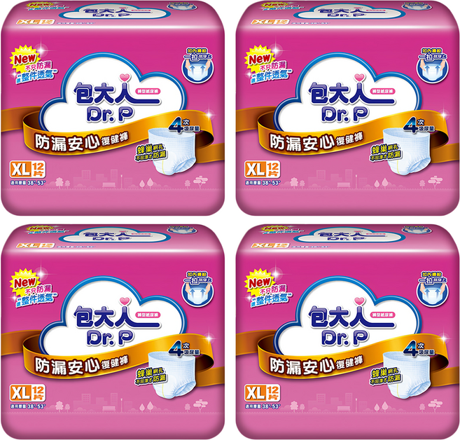 Dr.P 包大人 防漏安心復健褲 蜂巢網孔 瞬吸防漏 整件透氣, XL, 12片, 4包