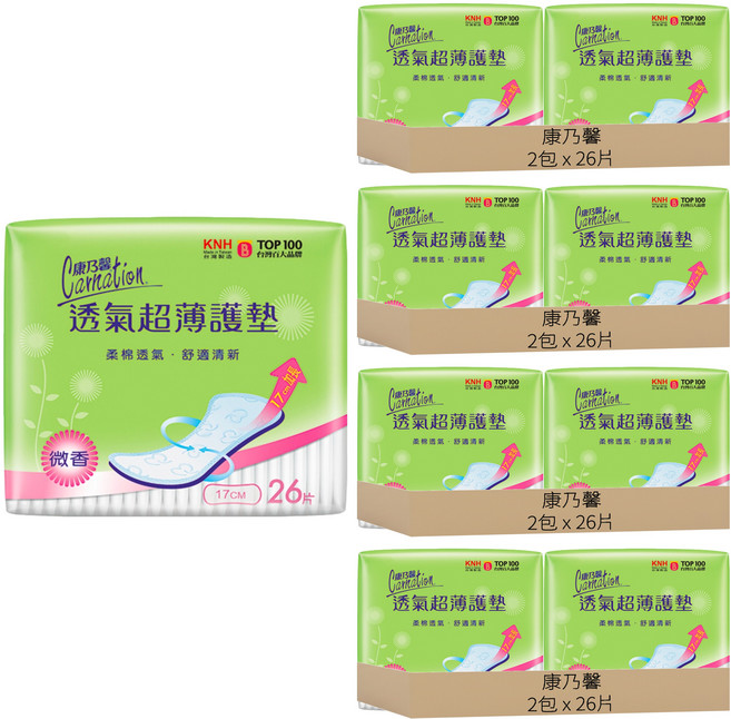 康乃馨 透氣超薄護墊 微香, 17cm, 26片, 8包