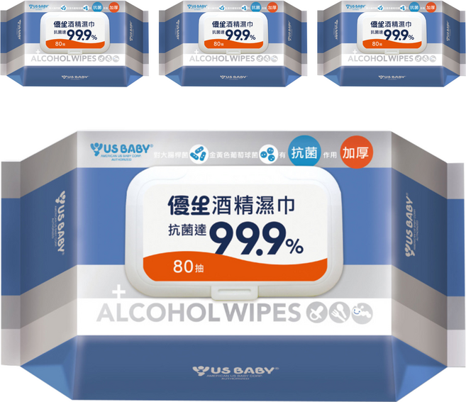 US baby 優生 酒精濕巾 超厚型 20 x 15cm, 1入, 4包