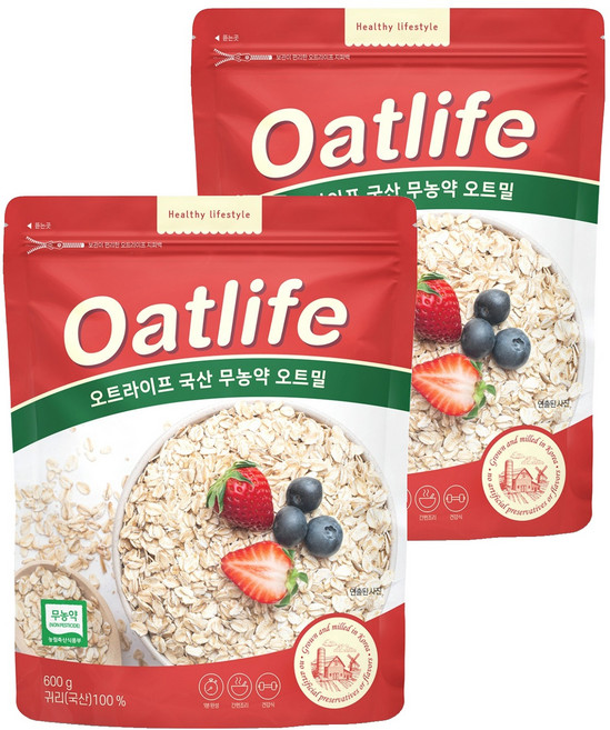 두보식품 오트라이프 국산 무농약 오트밀, 600g, 2개