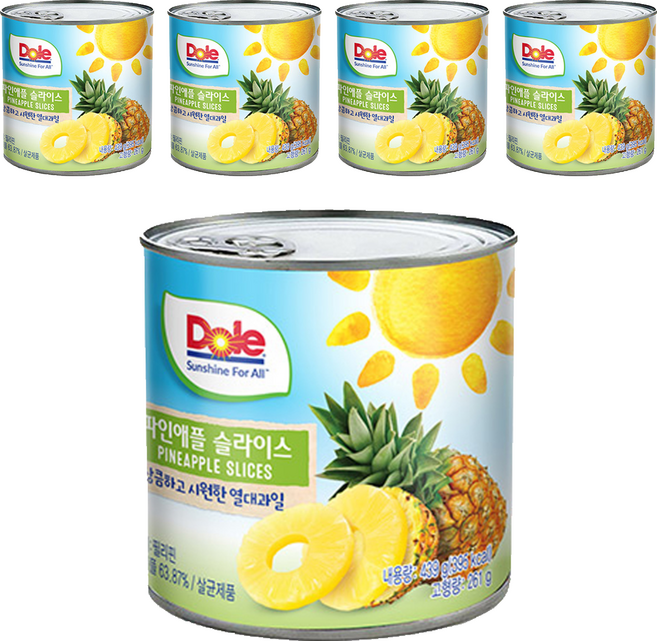돌 파인애플 슬라이스 통조림, 439g, 5개