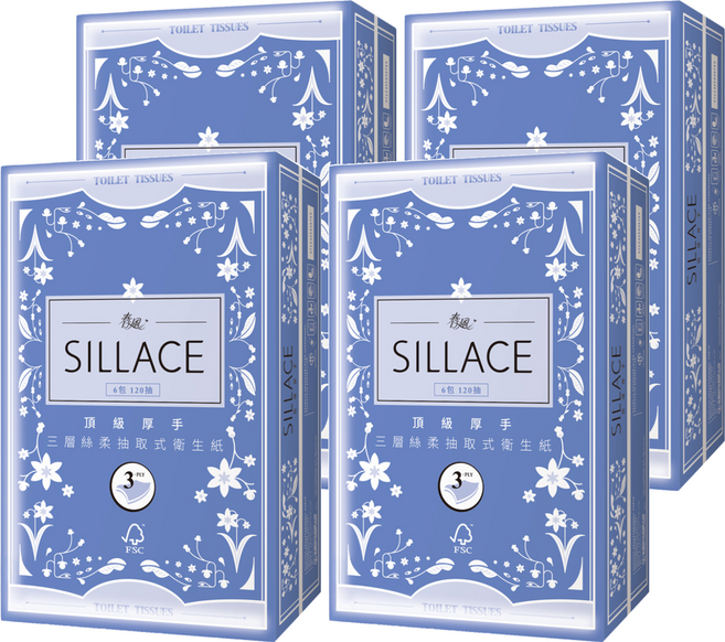 春風 SILLACE 抽取式衛生紙 3層 120張, 6包, 4袋