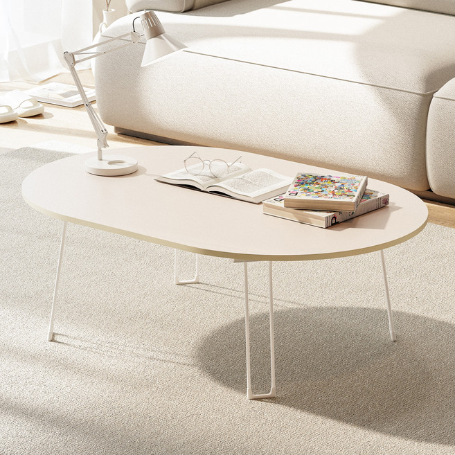 코멧 홈 국내생산 7파이 타원형 접이식 테이블, 베이지