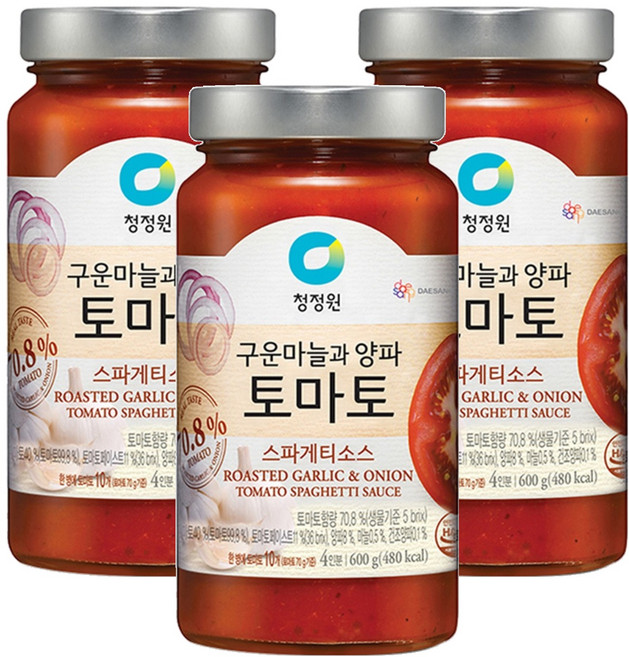 청정원 구운마늘과 양파 토마토 스파게티소스, 600g, 3개