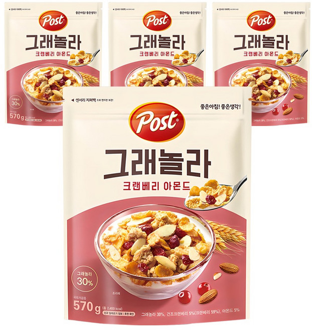포스트 그래놀라 크랜베리 아몬드 시리얼, 570g, 4개