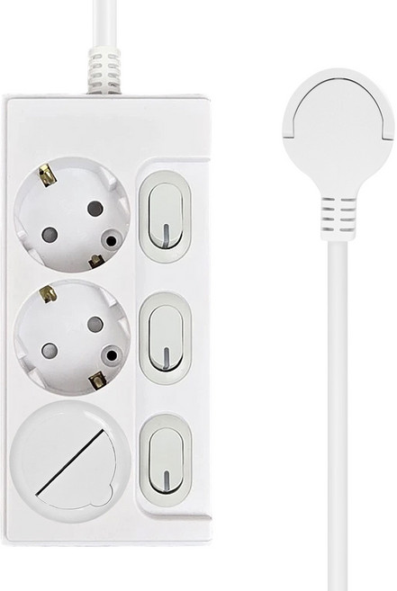 원스탑 제로갭 슬림 개별 스위치 멀티탭 3구 16A + 안전커버, 7m, 클린화이트, 1개