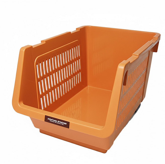 inomata 可疊式蔬果收納籃 底部滑桿設計, 橘色, 1個