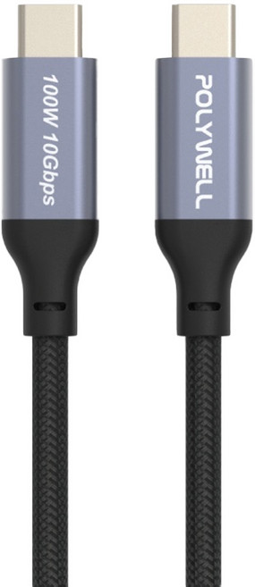 POLYWELL 寶利威爾 USB3.1 Gen2 Type-C 高速傳輸充電線 PW15-W45-M191, 1m, 黑色, 1條