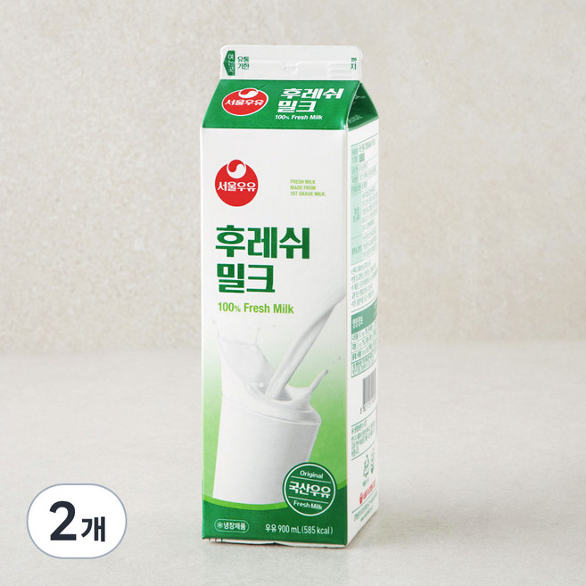 서울우유 후레쉬 밀크, 900ml, 2개