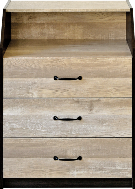 HOPMA 合馬家具 斜角開放式三抽收納櫃 B-BE309BKNT-R, 黑胡桃配仿古木, 1個