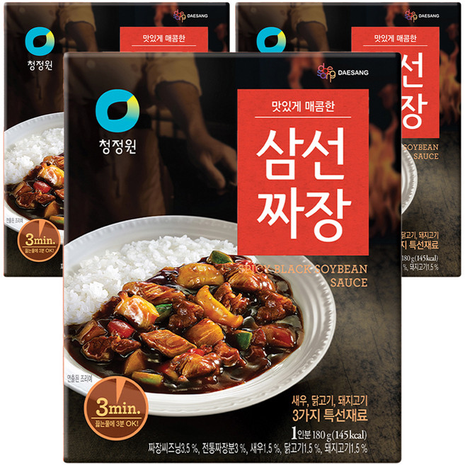 청정원 매콤한 삼선짜장, 180g, 3개