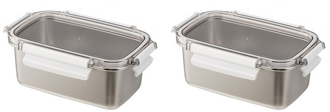 SHIMOYAMA 可微波304不鏽鋼密封保鮮盒 20.5 x 13.5 x 8.1cm, 容器 + 蓋子, 2組