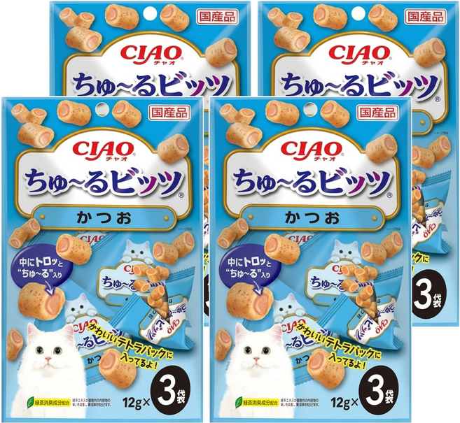 INABA CIAO 啾嚕 迷你肉泥夾心卷, 鰹魚, 36g, 4袋