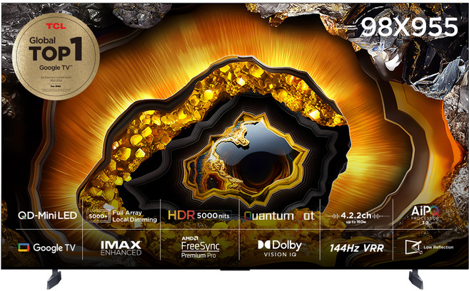 TCL 4K UHD QD Mini LED 스마트 TV, 248cm(98인치), 98X955, 벽걸이형, 방문설치