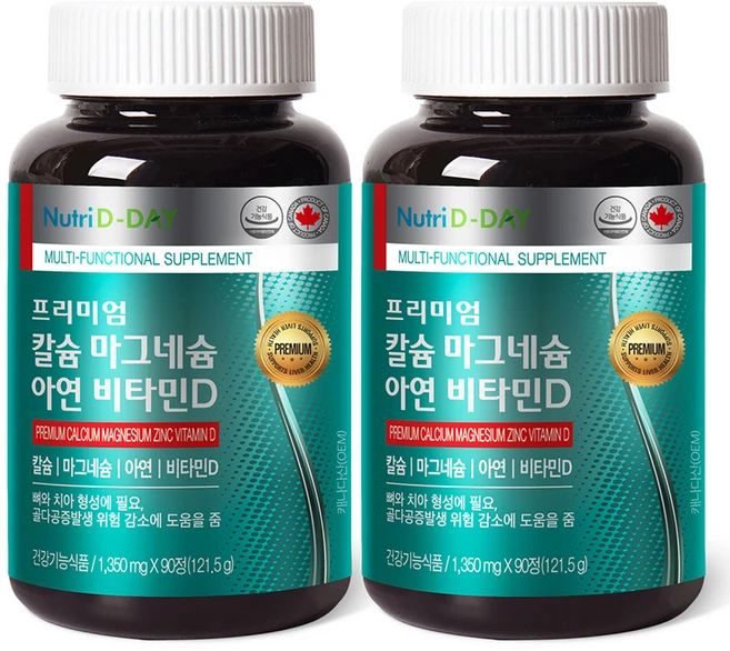 뉴트리디데이 프리미엄 칼슘 마그네슘 아연 비타민D, 90정, 2개 - 쿠팡