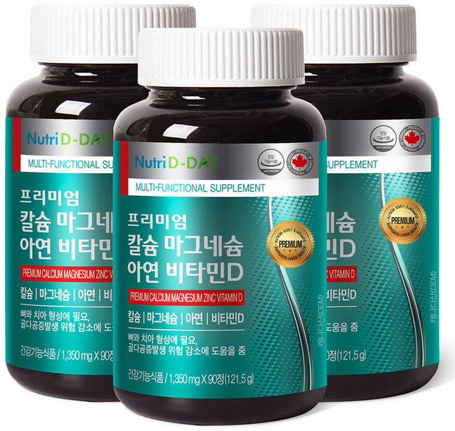 뉴트리디데이 프리미엄 칼슘 마그네슘 아연 비타민D, 90정, 3개