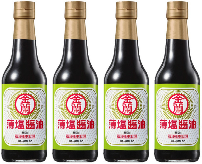 金蘭 薄鹽醬油 減鹽香馥 台灣製造, 500ml, 4瓶
