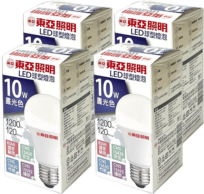 TOA 東亞照明 LED球型燈泡, 晝光色, 4個