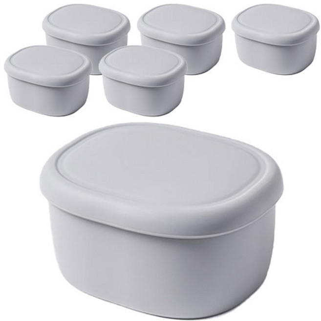 키친팩토리 파스텔 실리콘 라운드 밀폐용기 그레이, 6개, 200ml