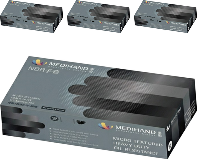 MEDIHAND 美恆 NBR手套 微粒止滑 厚款手套, 黑色, S, 4盒