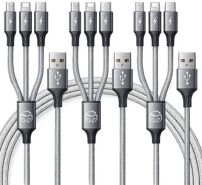 디지지 3in1 스카이 메타 멀티 고속 충전 케이블, 170cm, 메탈 실버, 3개