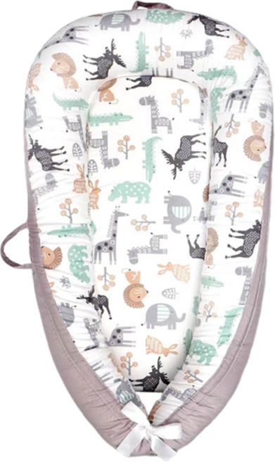 vanibaby 母嬰生活 嬰兒床中床 床圍枕芯+布套+高密度床墊, 北歐動物 白色