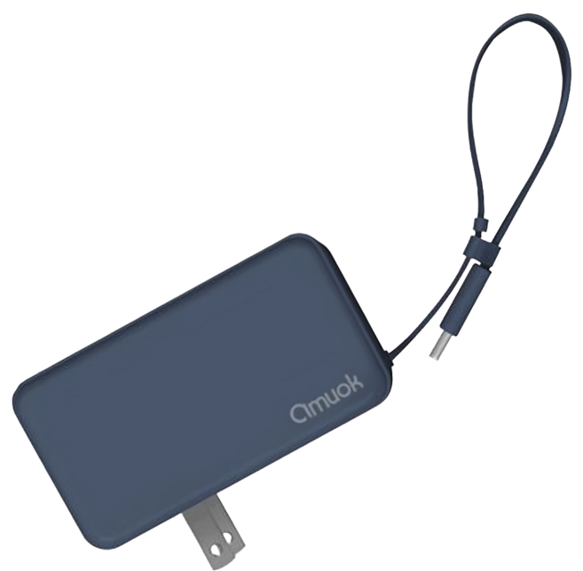 amuok 艾默克 自帶線插頭二合一行動電源 22.5W 5000mAh, DC031, 藍色