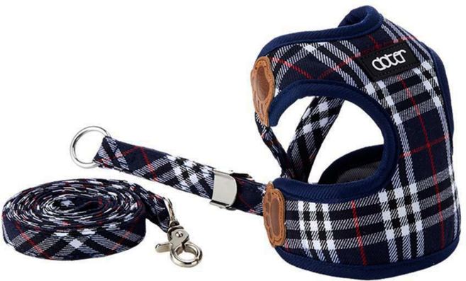 doter 寵愛物語 時尚胸背牽繩組 藏青格紋, 1組