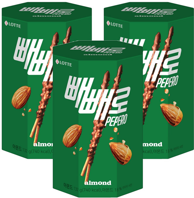 빼빼로 아몬드, 132g, 3개