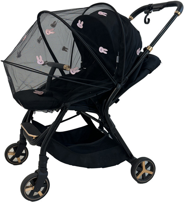 어프리비 유모차 모기장 커버 방충망 햇빛가리개, 토끼블랙, 1개
