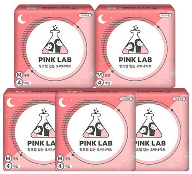 핑크랩 입는 중형 생리대 팬티형, 오버나이트, 4매입, 5개
