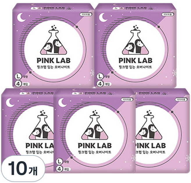 핑크랩 입는 오버나이트 생리대, 대형, 4개입, 10개