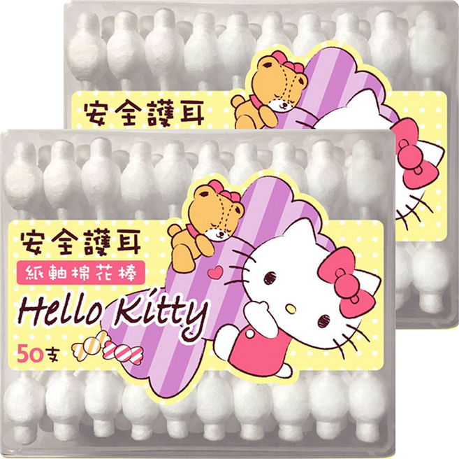 Hello Kitty 凱蒂貓 安全護耳紙軸棉花棒, 50支, 2盒