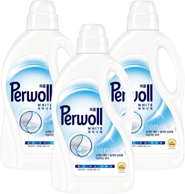 퍼울 리뉴 세탁세제 화이트 본품, 1.9L, 3개