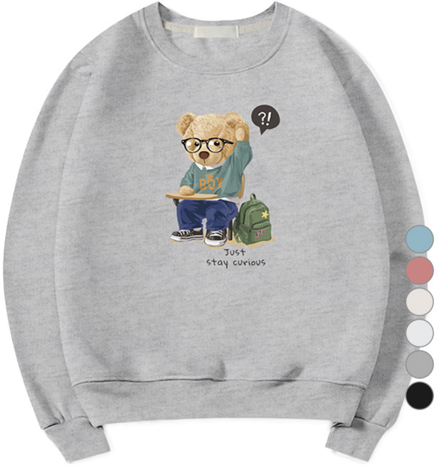 ILLUSO 男女通用 學生熊柔軟特選雙面棉質大學T