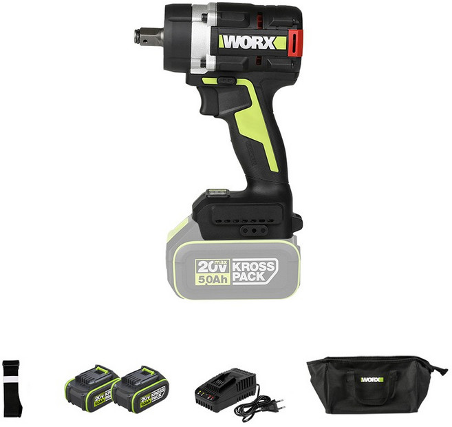 WORX 충전미드토크 임팩렌치 20V 블랙 WU270.2 + 배터리 2p 세트, 1세트