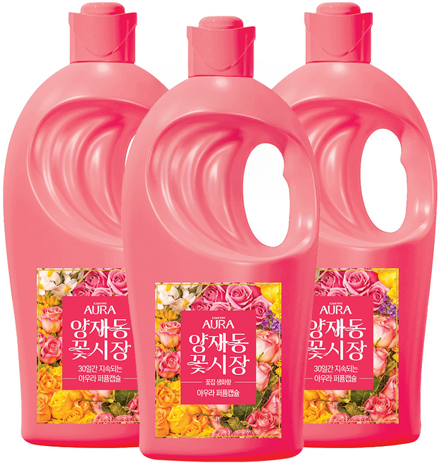 아우라 퍼퓸캡슐 섬유유연제 양재동꽃시장 본품, 1L, 3개
