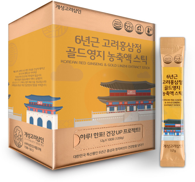 개성고려삼인 6년근 고려홍삼정 골드영지 농축액 스틱 12g x 100p, 1.2kg, 1개