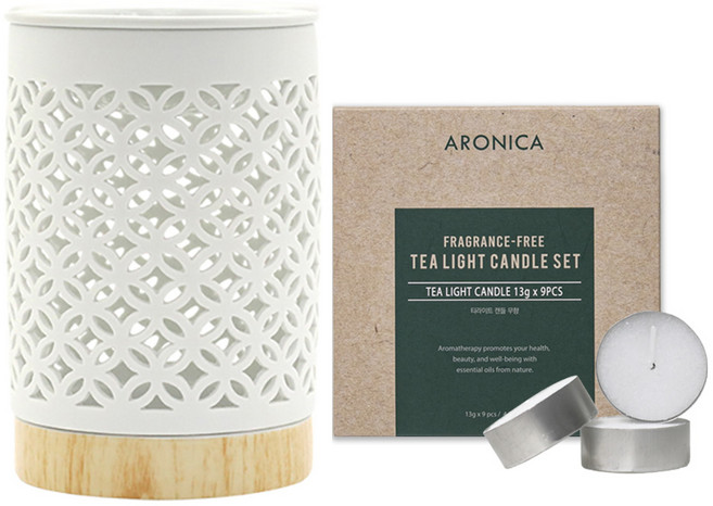 아로니카 아로마 세라믹 오일버너 E + 티라이트 9p 세트, 화이트