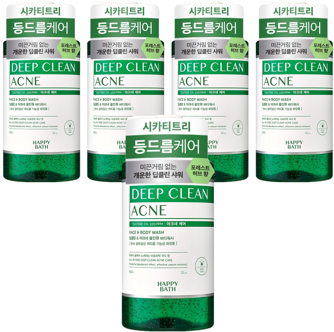 해피바스 딥클린 티트리 아크네 케어 올인원 바디워시 아로마틱 우디 향, 900g, 5개