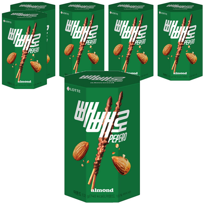 빼빼로 아몬드, 132g, 6개