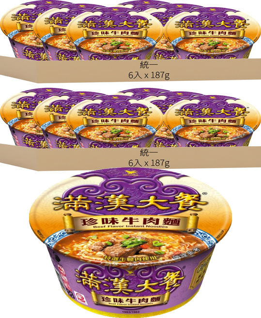 統一 滿漢大餐 珍味牛肉麵 187g, 12入