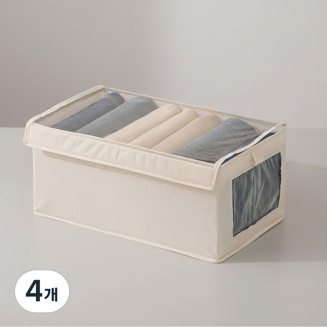 앞날창창 패브릭 수납 정리함 커버 옥스포드 천, 베이지, 4개